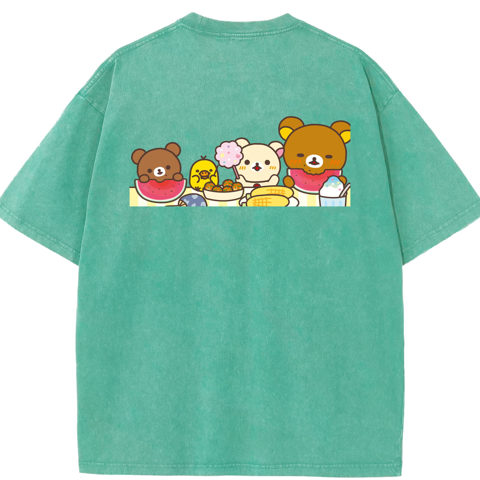 （画像用） リラックマ リラックマ キイロイトリ Rilakkuma Korilakkuma Kiiroitori 綿100% ヴィンテージ風 半袖Tシャツ（背面プリント）